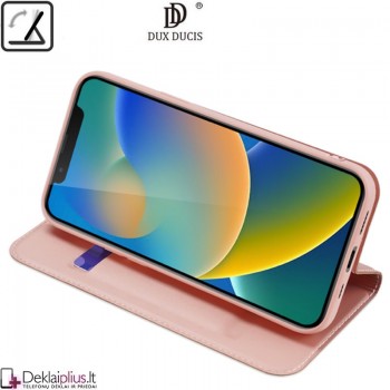 Dux Ducis dirbtinės odos atverčiamas dėklas - rausvas (telefonams Apple Iphone 14 Plus)